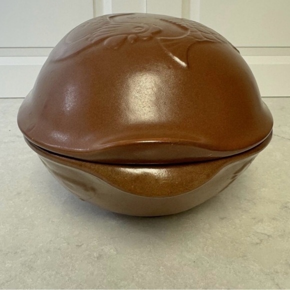 Vintage Glazed Terra Cotta Clay Baking Oven w/ Lid Chicken Fish Beef 12" L 8" W - Picture 2 of 9